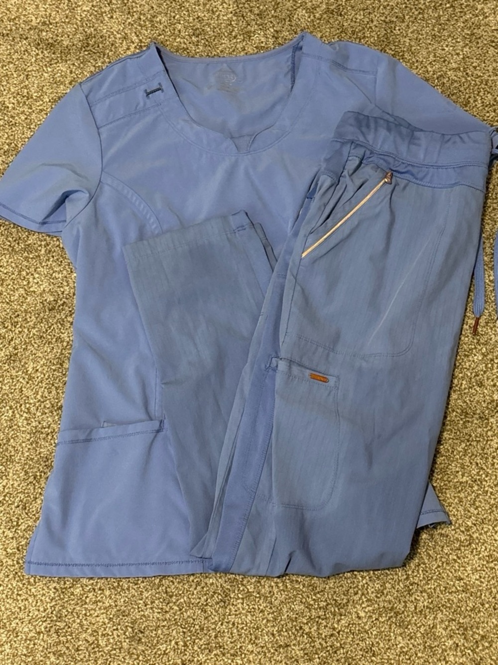 Cherokee Light Blue Women's Short Sleeve Scrub Top & Pants Set